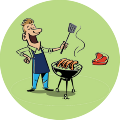 Man With A Barbecue Grill Cartoon Illustration Sticker