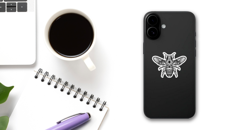 Mandala Bee Illustration Creative Boho Sticker on a Phone (New) example
