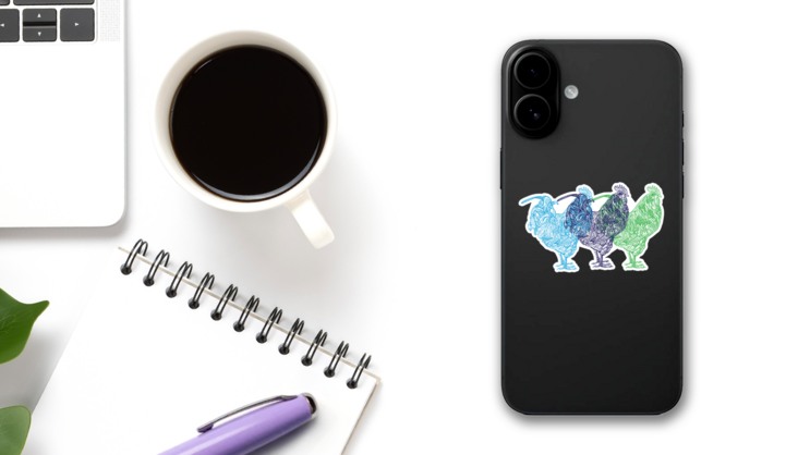 Mandala Chickens Colorful Set Sticker on a Phone (New) example