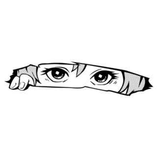 Manga Eyes Looking From A Paper Tear Drawing Sticker
