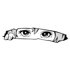 Manga Eyes Looking From A Paper Tear Drawing Sticker