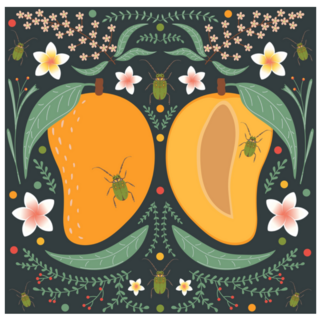 Mango Flowers And Green Beetles Illustration Sticker
