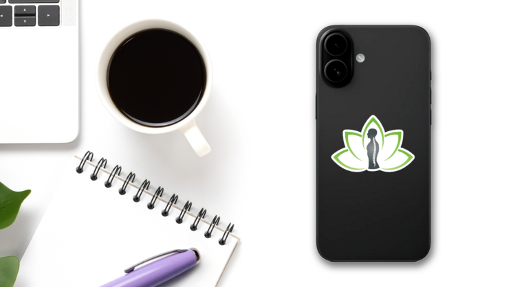 Many Leaves, Plant And Person Chiropractic Logo Sticker on a Phone (New) example