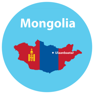 Map And Flag Of Mongolia On Blue Sticker