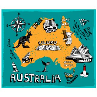 Map Of Australia With Iconic Symbols Sticker