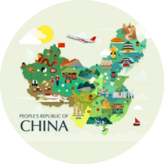 Map Of China And Attractions On Green Sticker