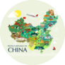 Map Of China And Attractions On Green Sticker
