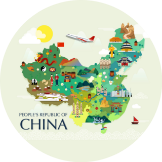 Map Of China And Attractions On Green Sticker