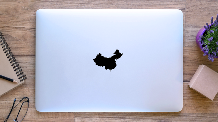 Map Of China Sticker on a Laptop (New) example