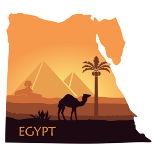 Map Of Egypt With Landscape Pyramids, Sphinx And Camel Sticker