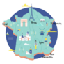 Map Of France In Retro Style With Landmarks Sticker
