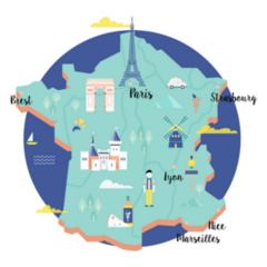 Map Of France In Retro Style With Landmarks Sticker