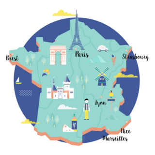 Map Of France In Retro Style With Landmarks Sticker