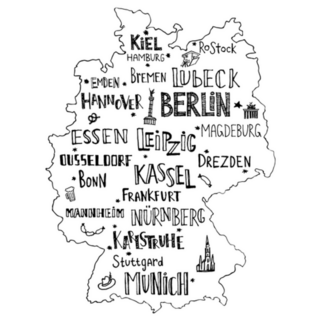 Map Of Germany With Hand Drawn Lettering Of Main Cities Sticker