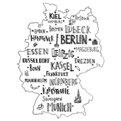 Map Of Germany With Hand Drawn Lettering Of Main Cities Sticker