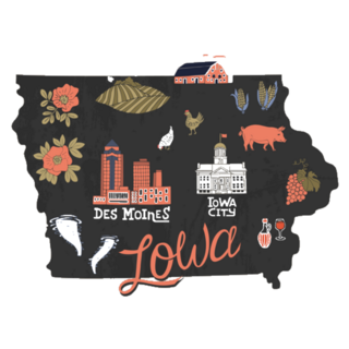 Map Of  Iowa State Travel And Attractions Stickers