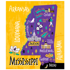 Map Of Mississippi And Travel Attractions Sticker