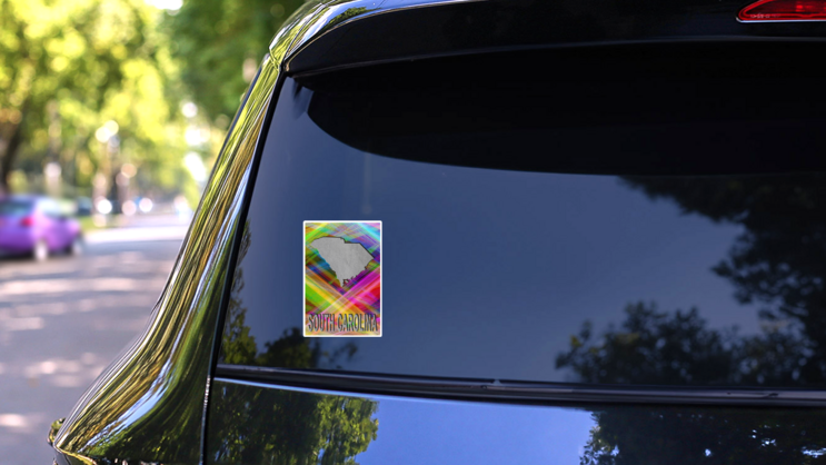 Map Of South Carolina With Colorful Background Sticker on a Rear Car Window (New) example