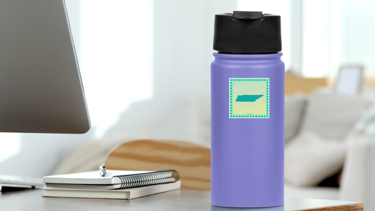 Map Of Tennessee Green Square Sticker on a Water Bottle (New) example