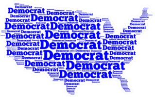 Map Of The United States Of America With The Word democrat Sticker