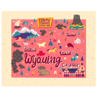 Map Of  Wyoming With Travel And Attractions Sticker