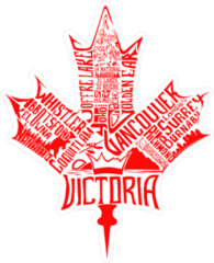 Maple Leaf With Names of Canada Cities and Parks Sticker