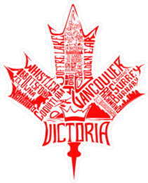 Maple Leaf With Names of Canada Cities and Parks Sticker