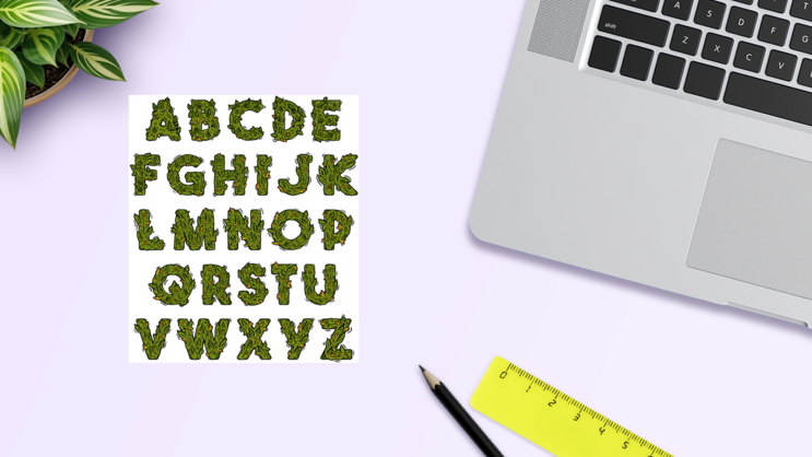 Marijuana Alphabet Sticker Sheet on a Desk (New) example
