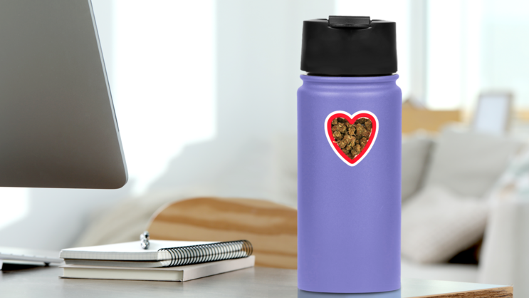 Marijuana Buds In A Heart Shaped Cookie Cutter Sticker on a Water Bottle (New) example