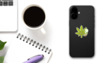 Marijuana Green Leaf Smoking A Joint Sticker on a Phone (New) example