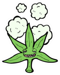 Marijuana Leaf Cartoon With Smoke Clouds Sticker