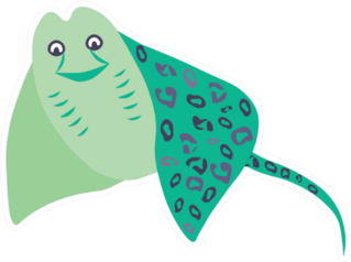 marine Green Big Stingray Cartoon Cheetah Print Sticker