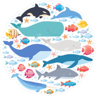 Marine Mammals And Fish in Circle Sticker