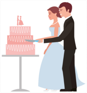 Married Couple Cutting Wedding Cake Sticker