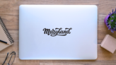 Maryland Calligraphy Sticker on a Laptop (New) example