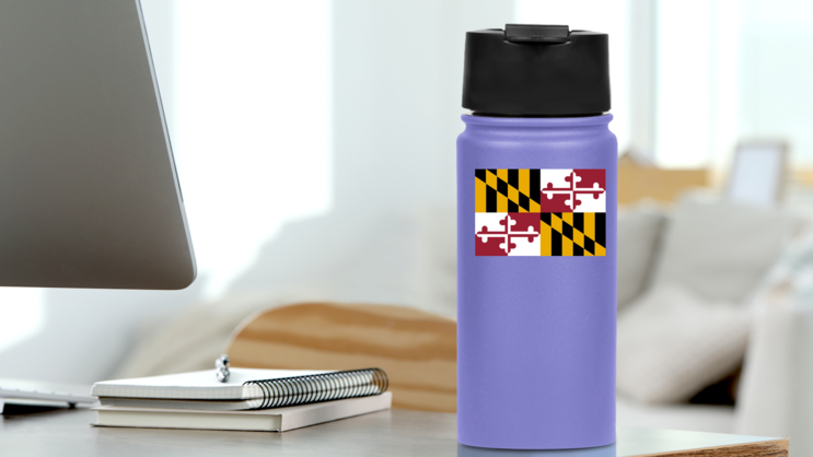 Maryland Md State Flag Sticker on a Water Bottle (New) example
