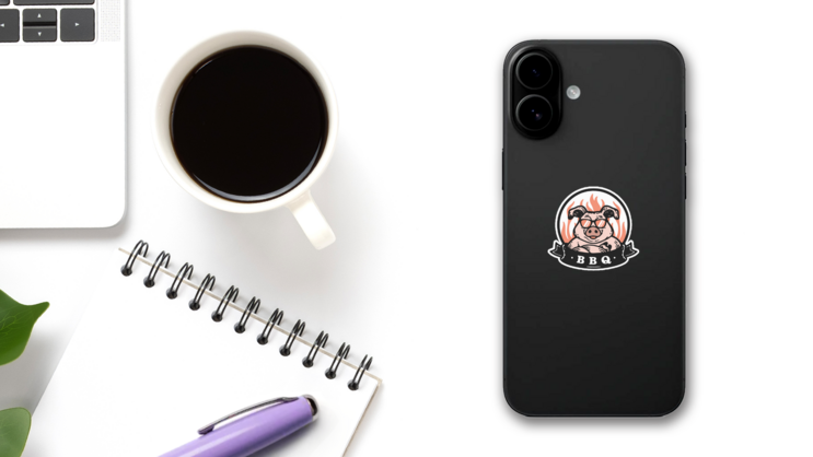 Mascot Of Bbq Pig Sticker on a Phone (New) example