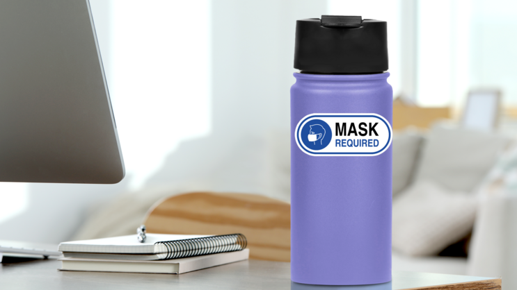 Mask Required Symbol Sticker on a Water Bottle (New) example