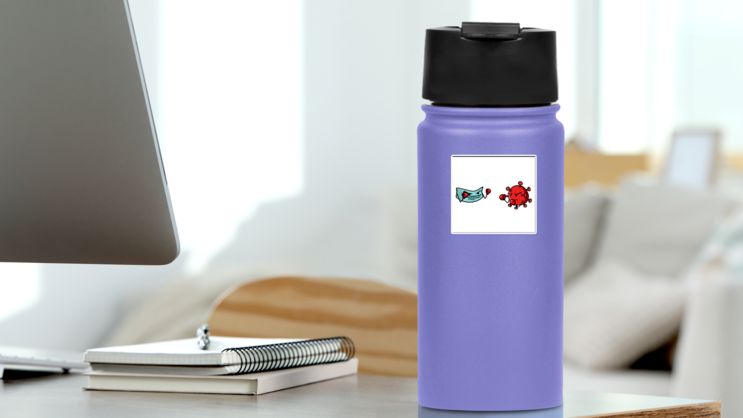 Mask Vs Covid-19 Boxing Fight Illustration Sticker on a Water Bottle (New) example