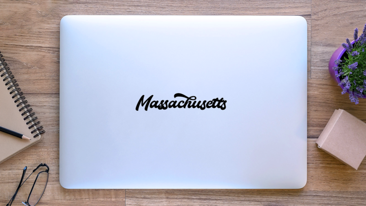 Massachusetts Modern Calligraphy Sticker on a Laptop (New) example