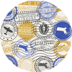 Massachusetts, Usa Set Of Stamps Travel Sticker