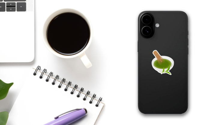Matcha Drink Stirred With Bamboo Sticker on a Phone (New) example