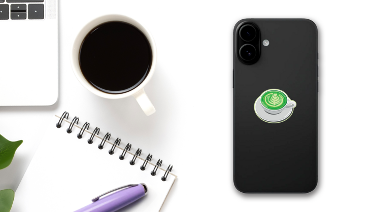 Matcha Latte Green Sticker on a Phone (New) example
