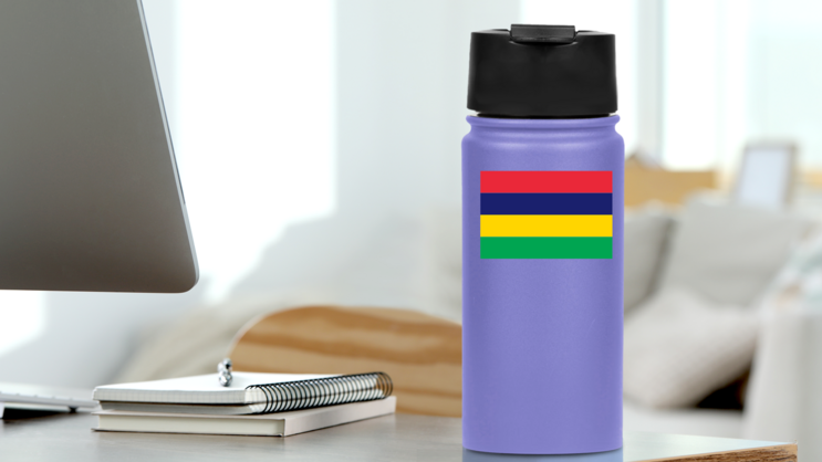Mauritius Flag Sticker on a Water Bottle (New) example