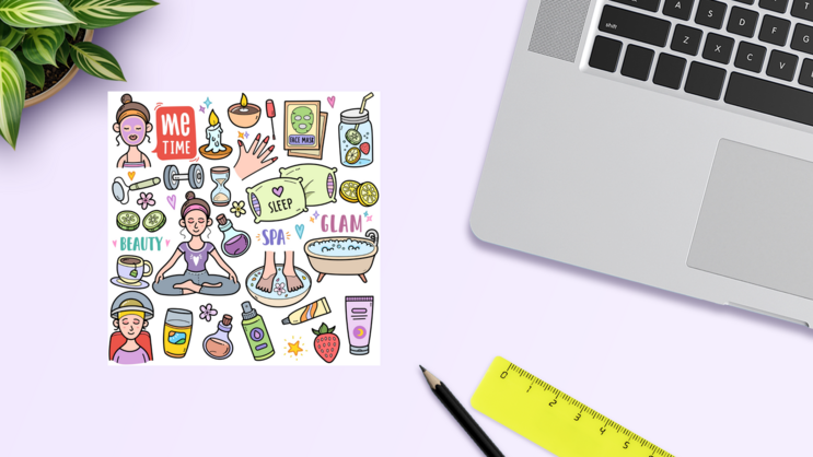 Me Time Sticker Sheet on a Desk (New) example