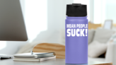 Mean People Suck! Vinyl Lettering Sticker on a Water Bottle (New) example