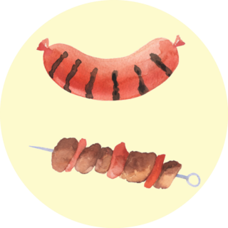Meat Kebab And Bbq Sausage Watercolor Illustration Sticker