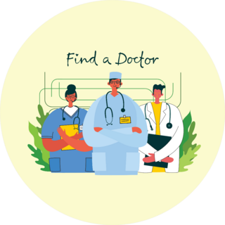 Medical Company Service Concept Find A Doctor Cartoon Sticker