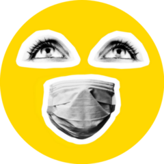 Medical Mask Eyes And Mouth Close-up On Yellow Sticker