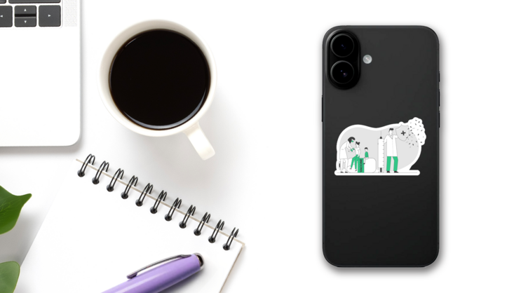 Medical Vaccination Concept Doctor Holding Shield Sticker on a Phone (New) example